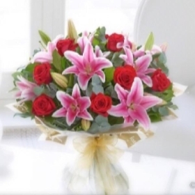 Lavish Red Rose and Lily**